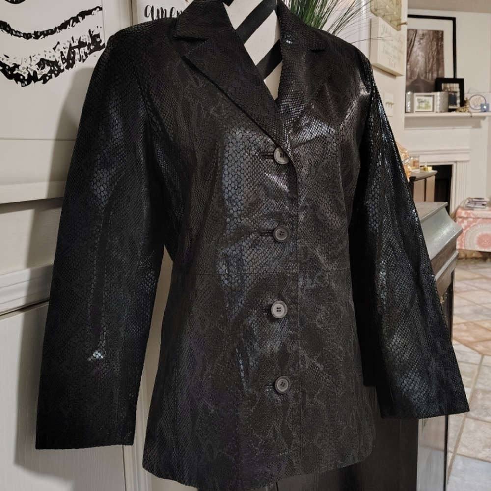 Adler Collection Leather Blazer Faux Snakeskin Print Women's Medium Indie Sleaze